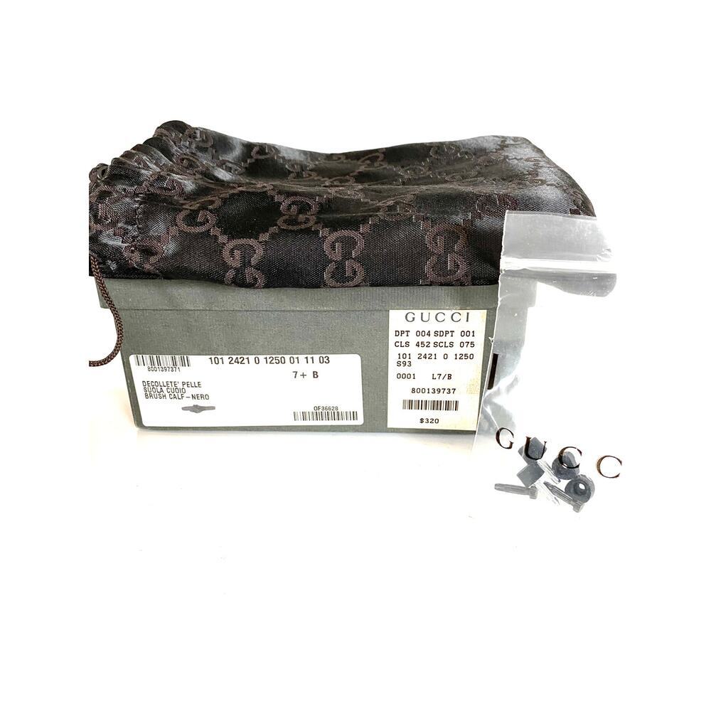 Gucci Black Brush Calf Leather Décolleté Pumps 7.5 B Made in Italy Cone Heel - Picture 16 of 16
